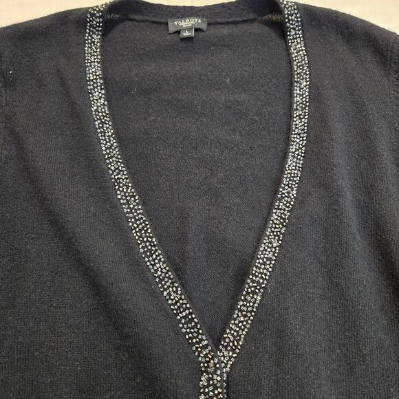 Talbots Lambswool Angora Black V-neck Cardigan Sweater Sz PL Classic - Picture 2 of 12